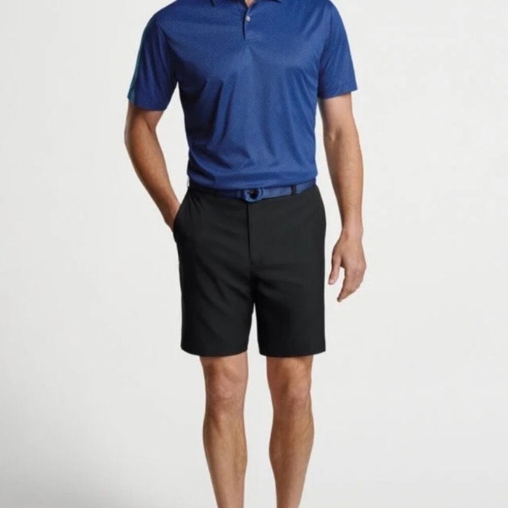 Peter Millar Mens 36 Salem Performance Golf Shorts in Black Flat Front